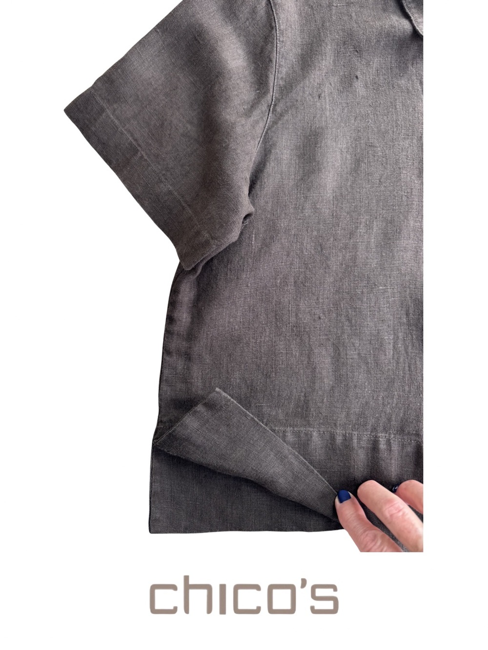 Chico’s 100% Linen Boxy Cropped Button Front Shirt Chocolate Brown Size 2 US 12 - Picture 4 of 8